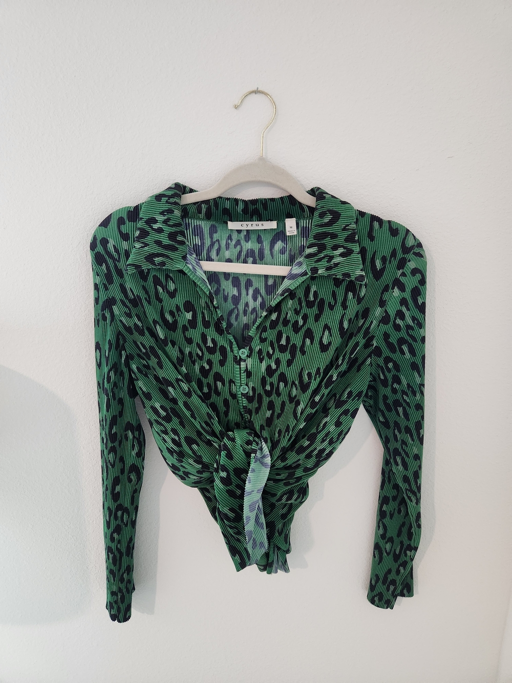 Cyrus Green Leopard Print Tie-Front Blouse